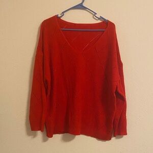 Time and Tru Red V-Neck Diamond Pattern Sweater